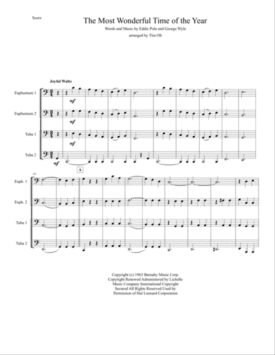 The Most Wonderful Time Of The Year Brass Ensemble scores gallery preview page 1