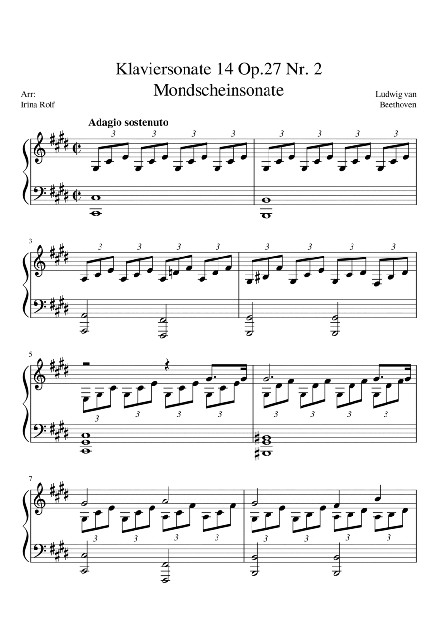 Klaviersonate Nr.14 Op.27 Nr.2 - Mondscheinsonate Piano Solo scores gallery preview page 1