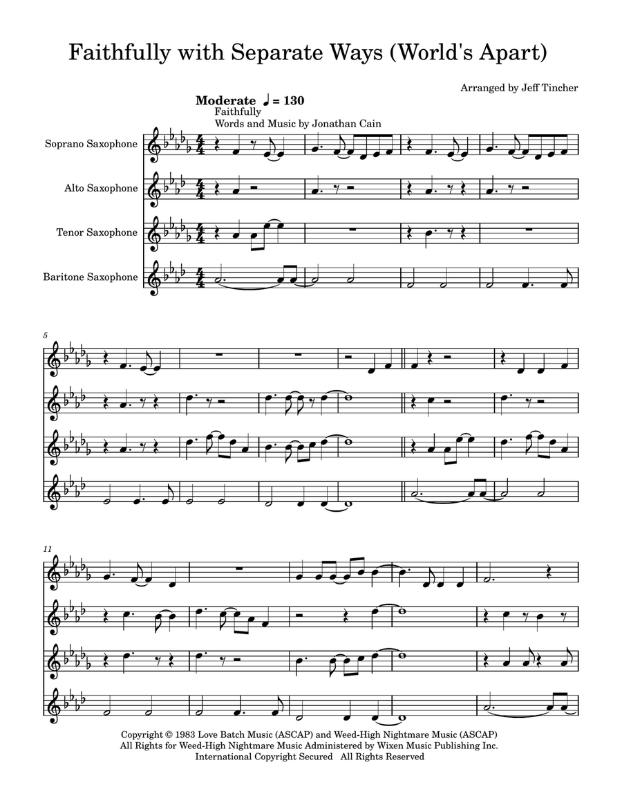 Medley: Faithfully with Separate Ways (Worlds Apart) Saxophone Quartet scores gallery preview page 2