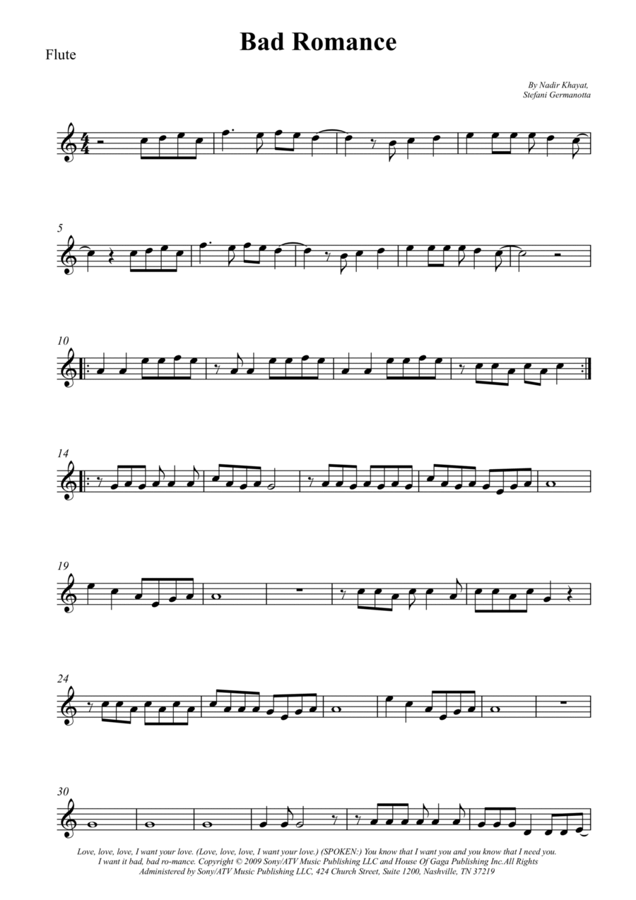 Bad Romance Bad Romance Flute Solo scores gallery preview page 1