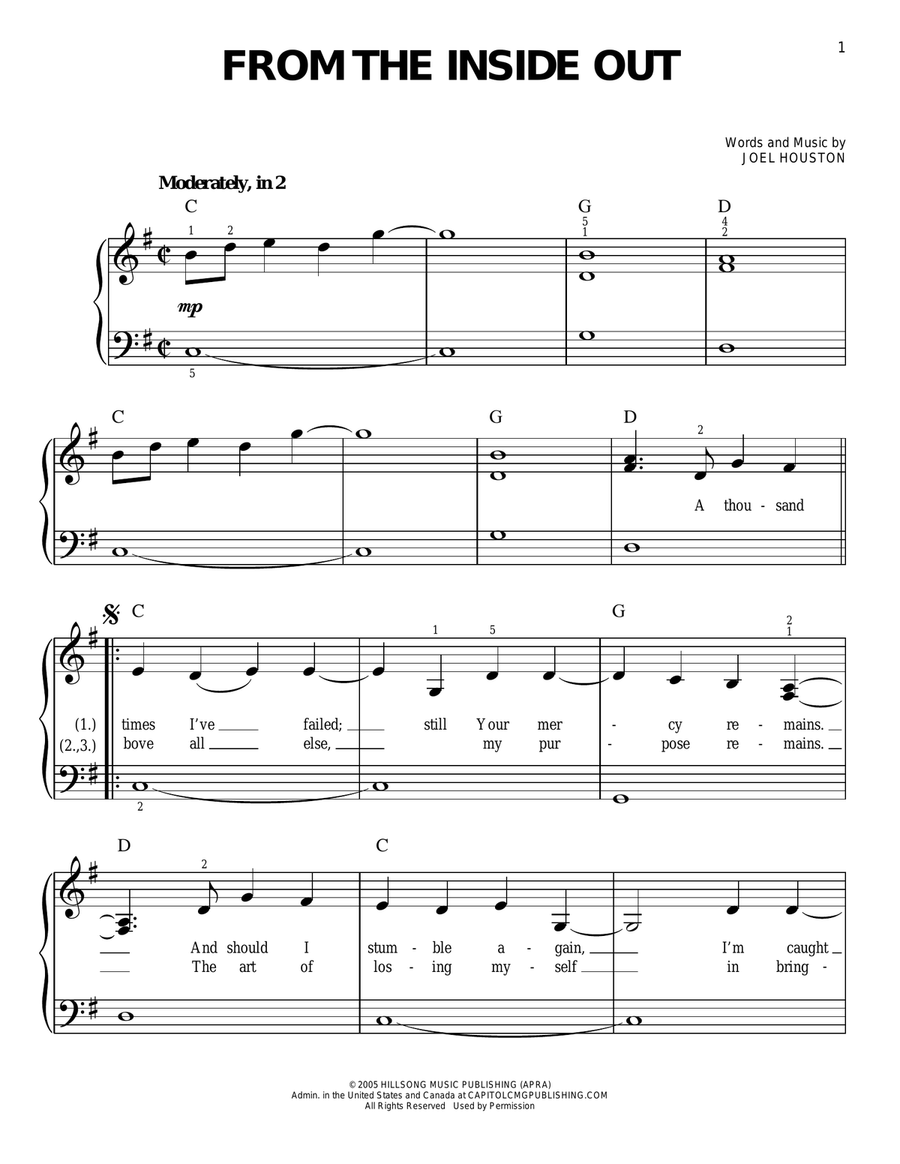 From The Inside Out Easy Piano scores gallery preview page 1
