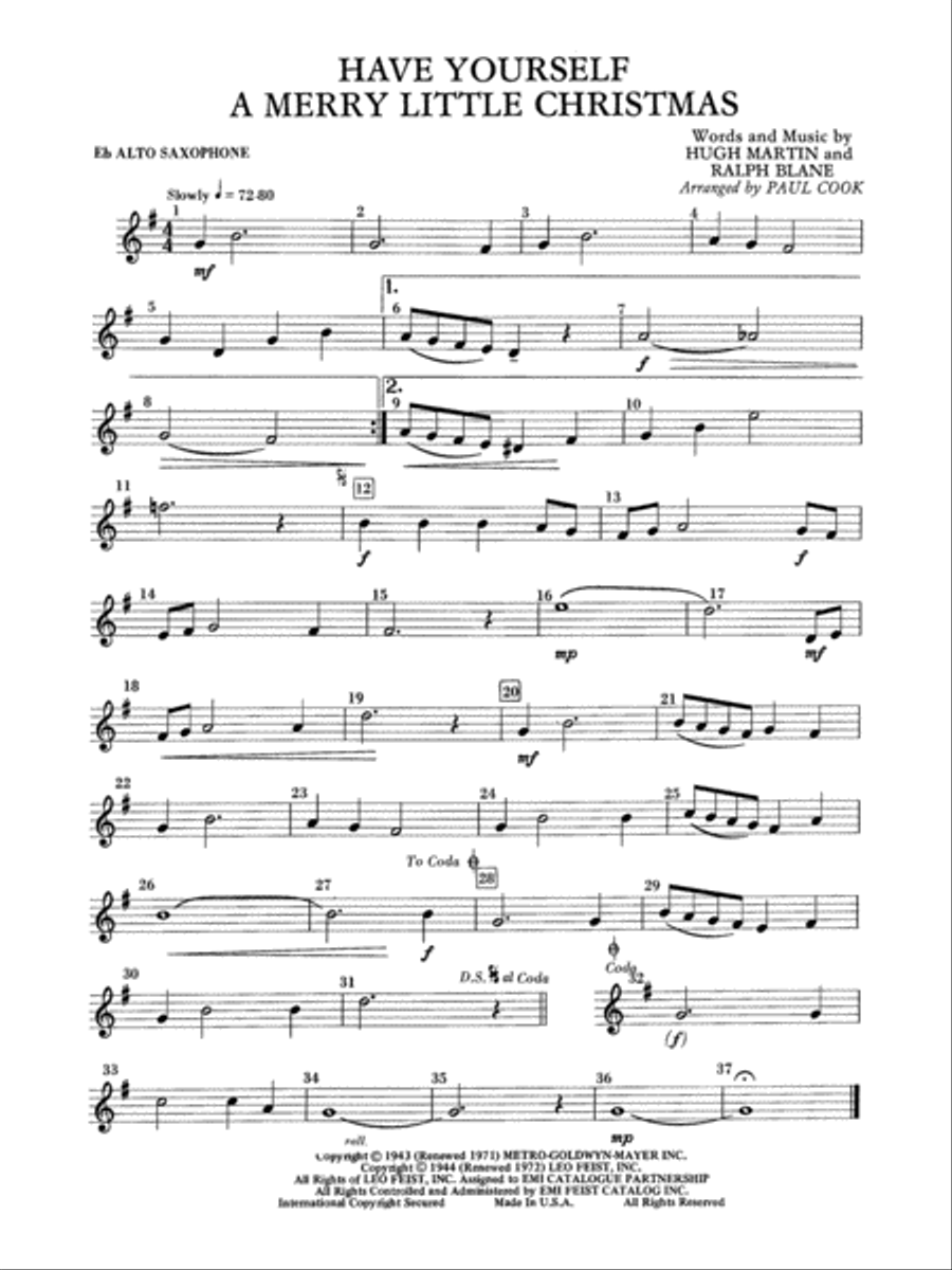 Have Yourself a Merry Little Christmas: E-flat Alto Saxophone Concert Band scores gallery preview page 1