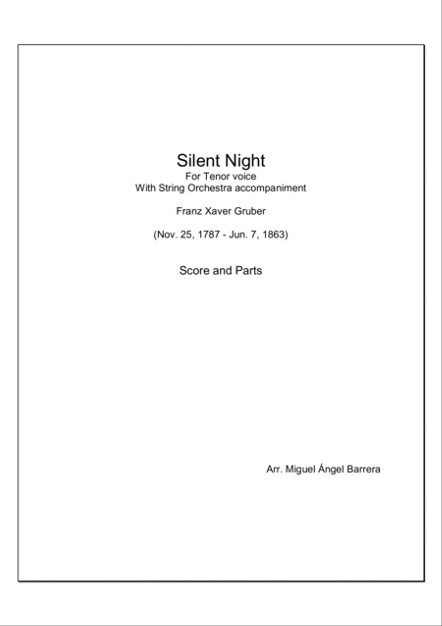 Silent Night For Tenor voice with String Orchestra accompaniment String Orchestra scores gallery preview page 1