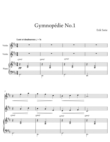 Erik Satie - Gymnopedie No 1(Trio Piano and Two Violins) with chords image number null