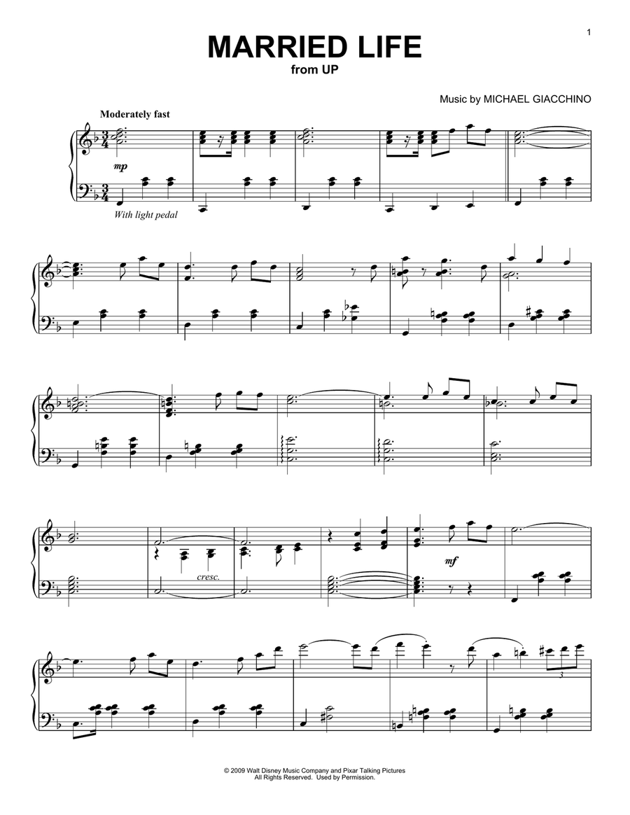 Married Life (from Up) Piano Solo scores gallery preview page 1