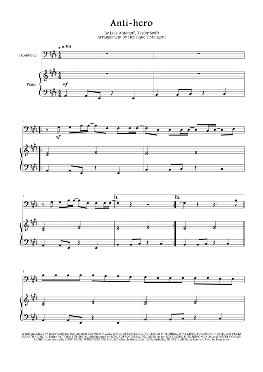 Anti-hero Easy Piano scores gallery preview page 1