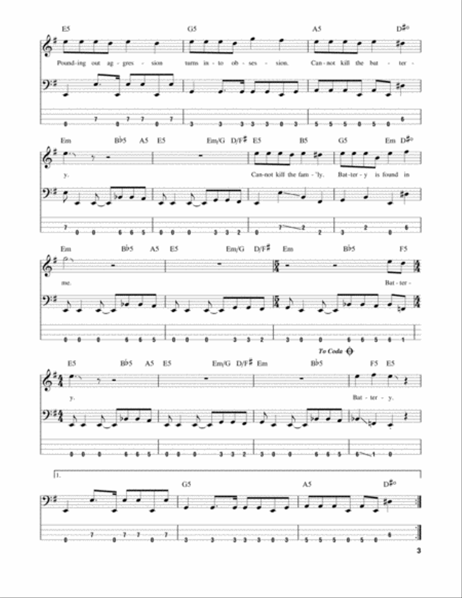 Battery Guitar Tablature scores gallery preview page 3