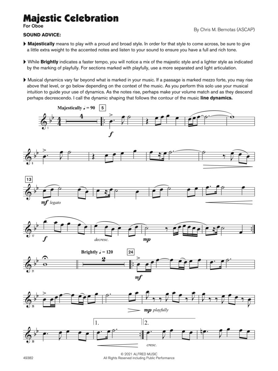 Majestic Celebration (Sound Innovations Soloist, Oboe) Small Ensemble scores gallery preview page 1