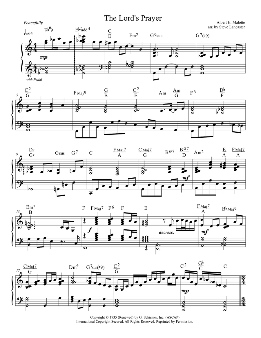 The Lord's Prayer The Lord's Prayer Piano Solo scores gallery preview page 1