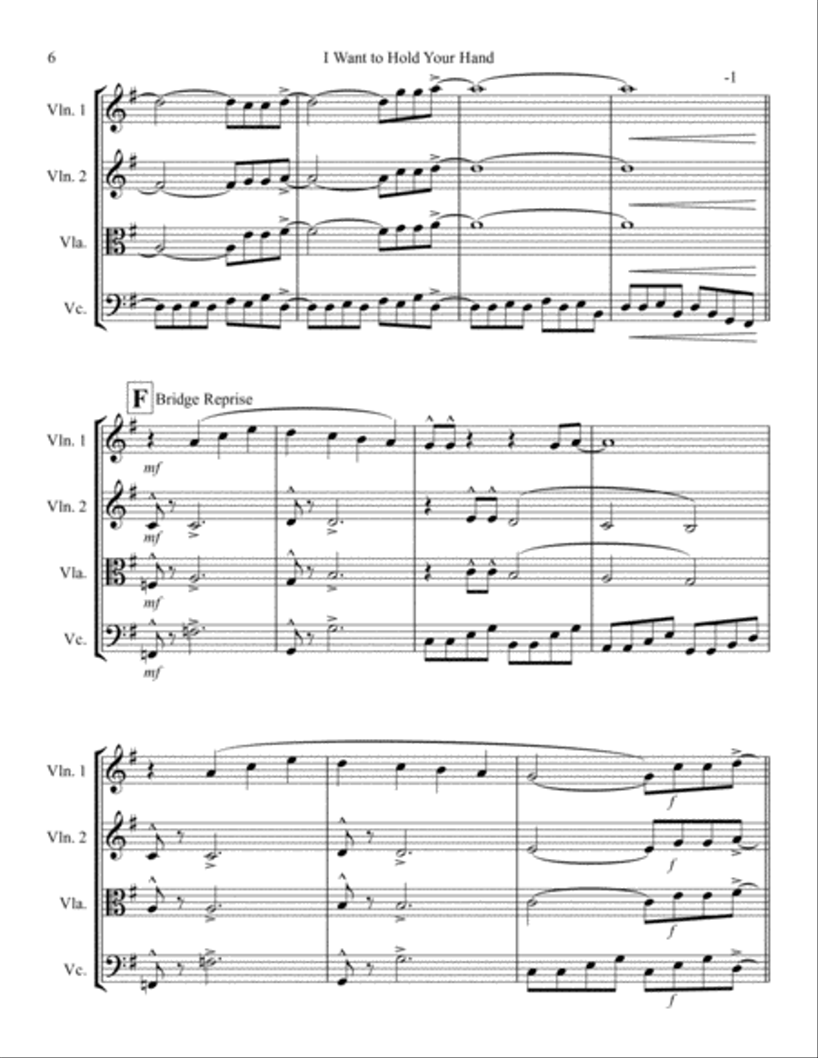 I Want To Hold Your Hand String Quartet scores gallery preview page 6