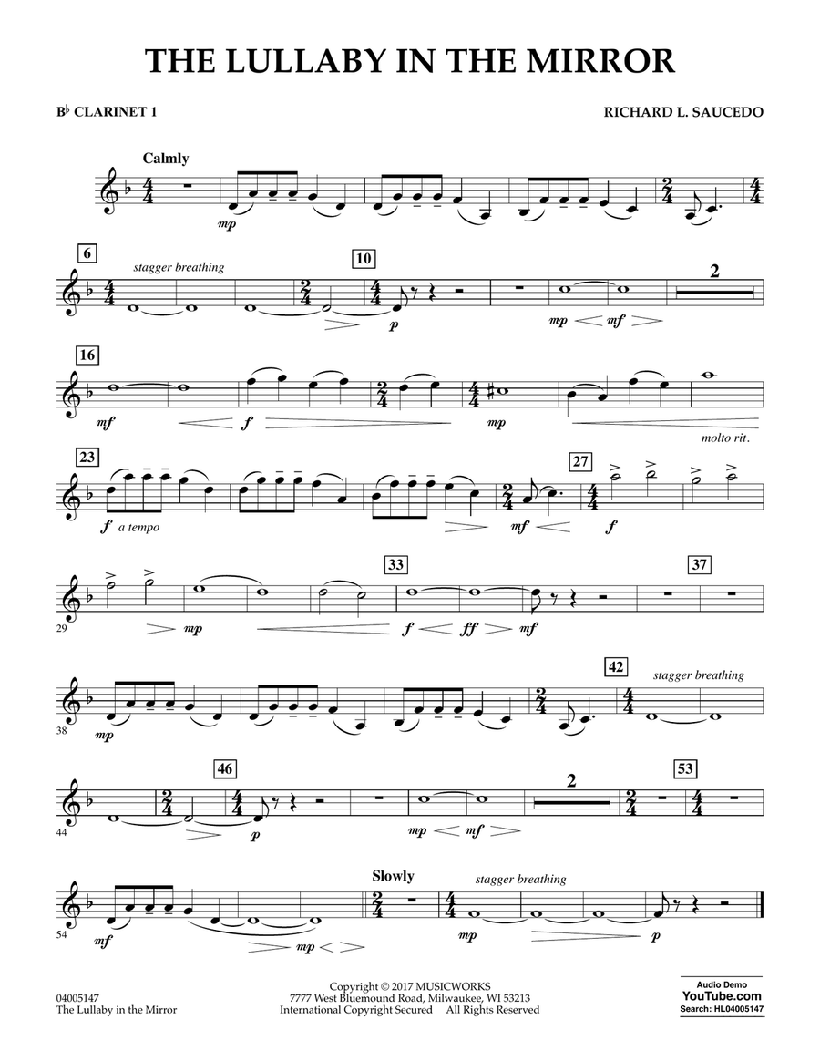 The Lullaby in the Mirror - Bb Clarinet 1 Concert Band scores gallery preview page 1