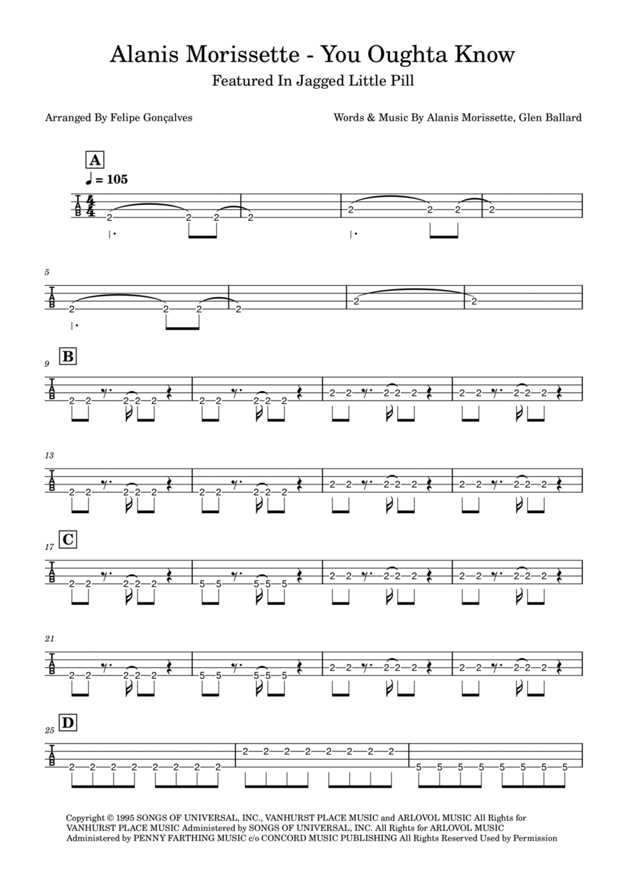 You Oughta Know Bass Guitar Tablature scores gallery preview page 1