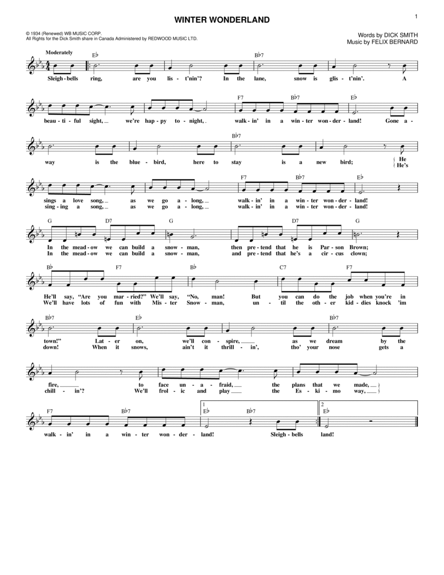 Winter Wonderland Winter Wonderland Piano scores gallery preview page 1