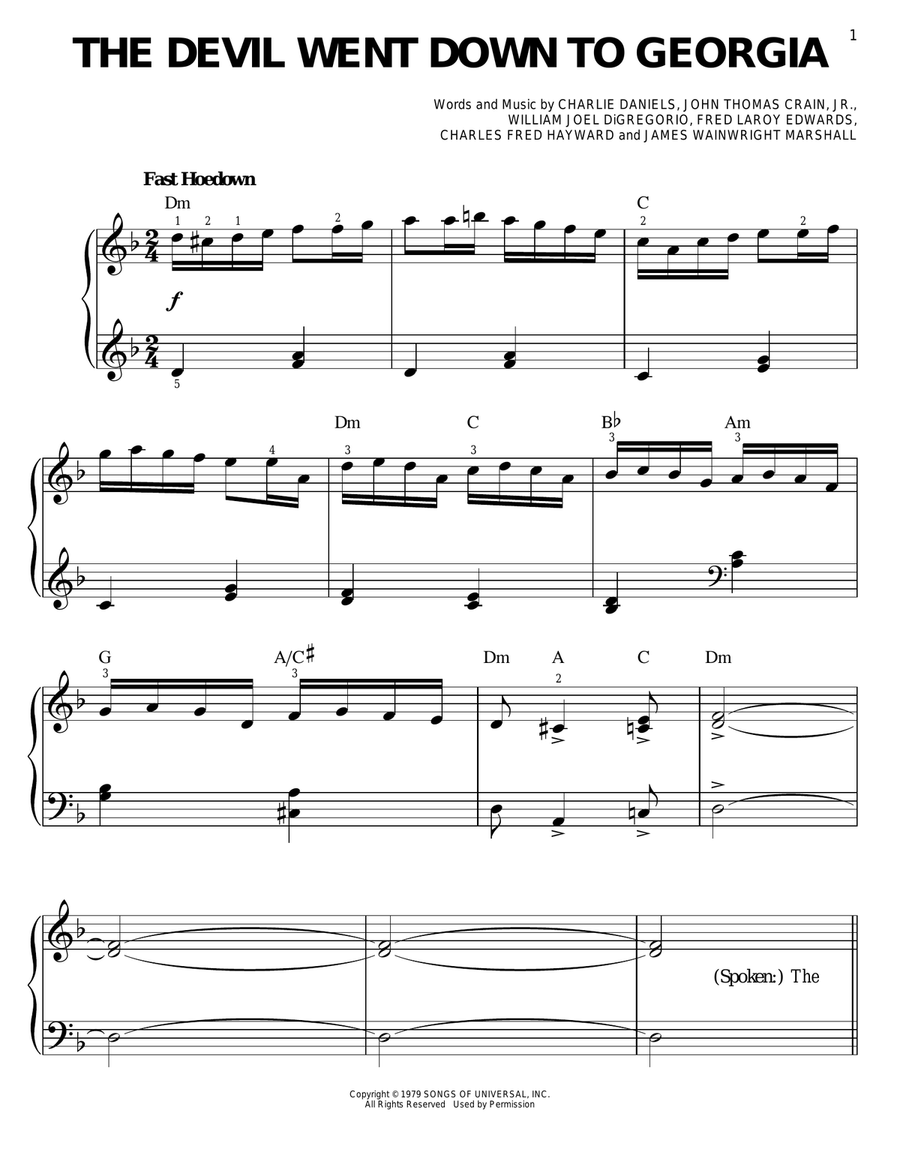 The Devil Went Down To Georgia Easy Piano scores gallery preview page 1