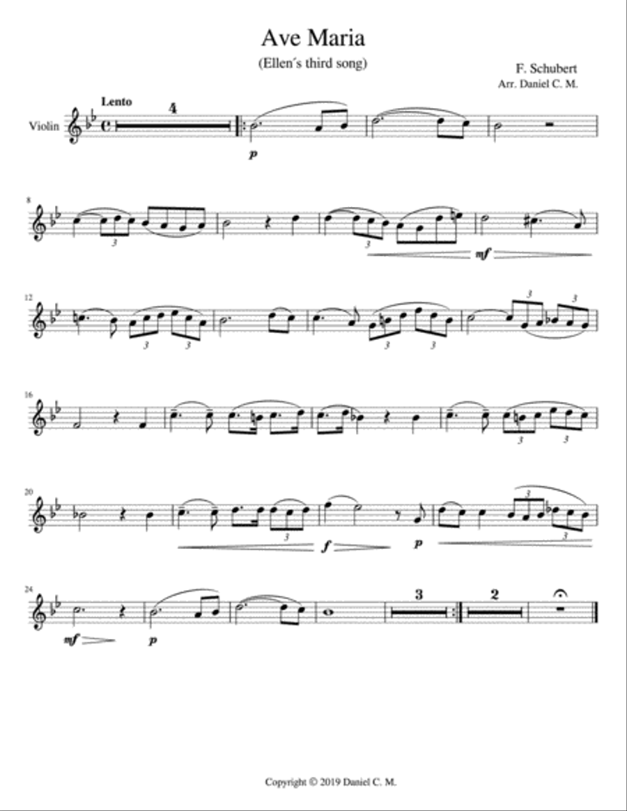 Ave Maria for violin and piano (simplified) Violin Solo scores gallery preview page 1