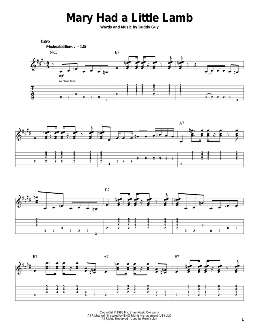 Mary Had A Little Lamb Acoustic Guitar scores gallery preview page 1