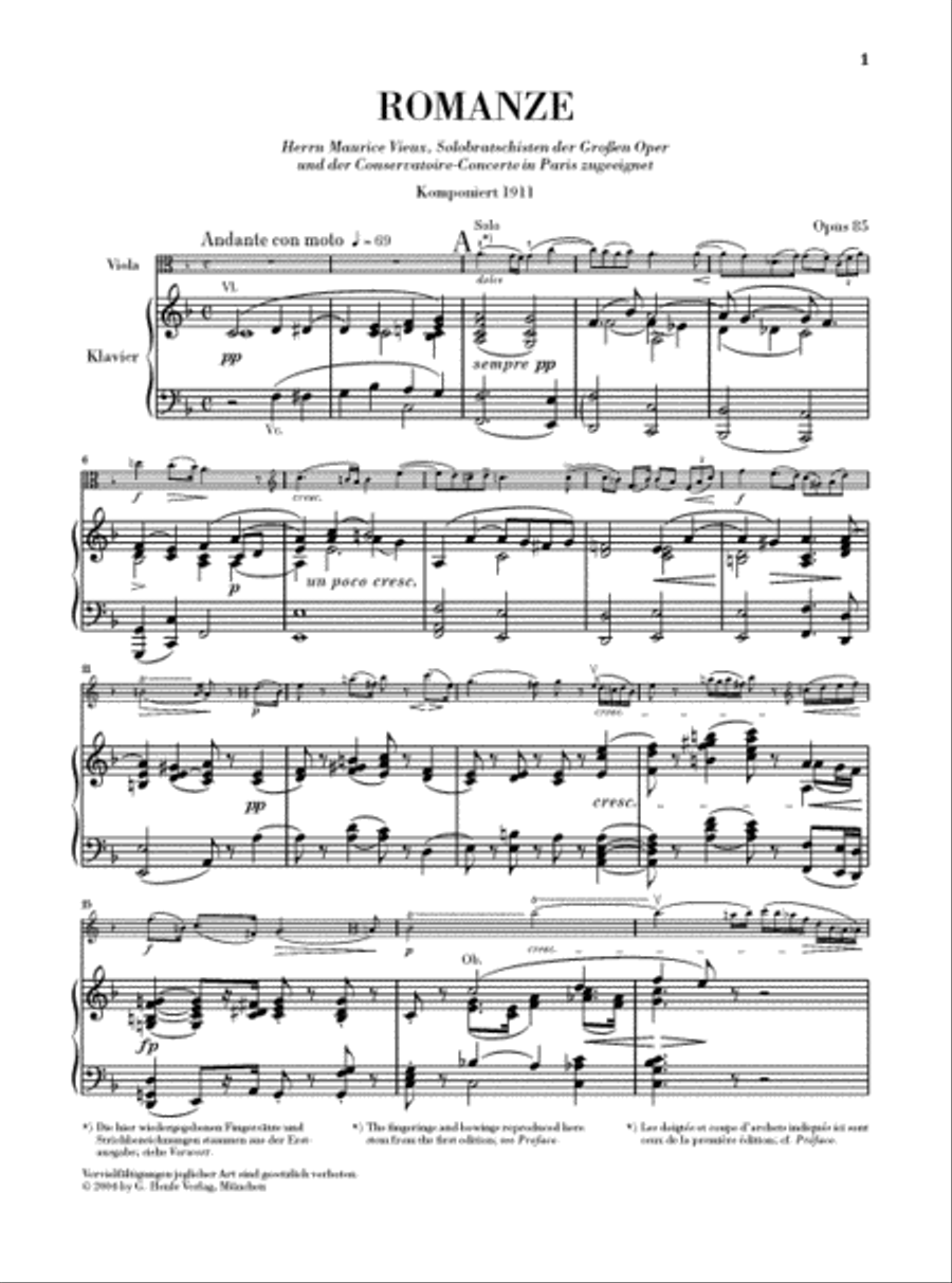 Romance for Viola and Orchestra in F Major Op. 85 Piano Accompaniment scores gallery preview page 2
