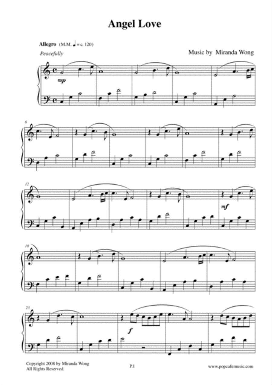 Angel Love - Romantic Easy Piano Solo in C Key Easy Piano scores gallery preview page 2