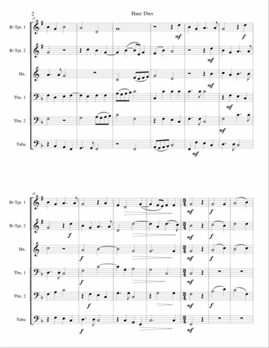Haec Dies for brass sextet Horn scores gallery preview page 2