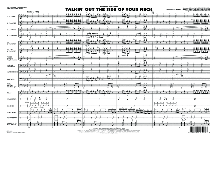 Talkin' Out The Side Of Your Neck - Full Score Marching Band scores gallery preview page 1