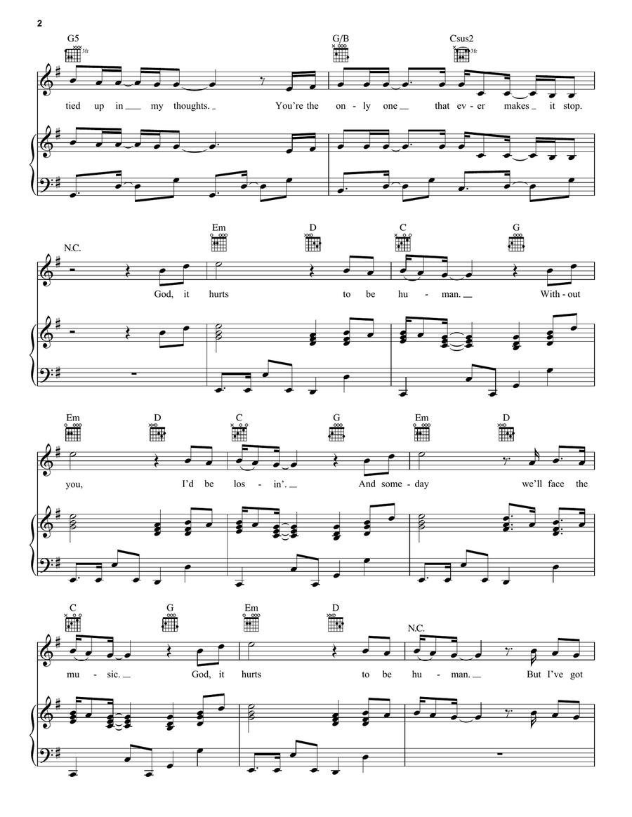 Hurts 2B Human (feat. Khalid) Piano, Vocal, Guitar scores gallery preview page 2