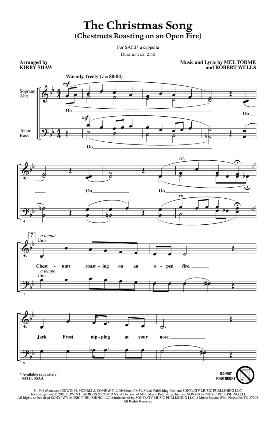 The Christmas Song (Chestnuts Roasting On An Open Fire) 4-Part scores gallery preview page 1