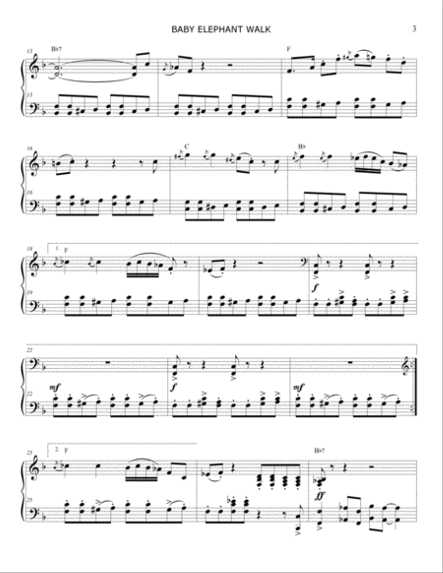 Baby Elephant Walk from the Paramount Picture HATARI! Piano Solo scores gallery preview page 3