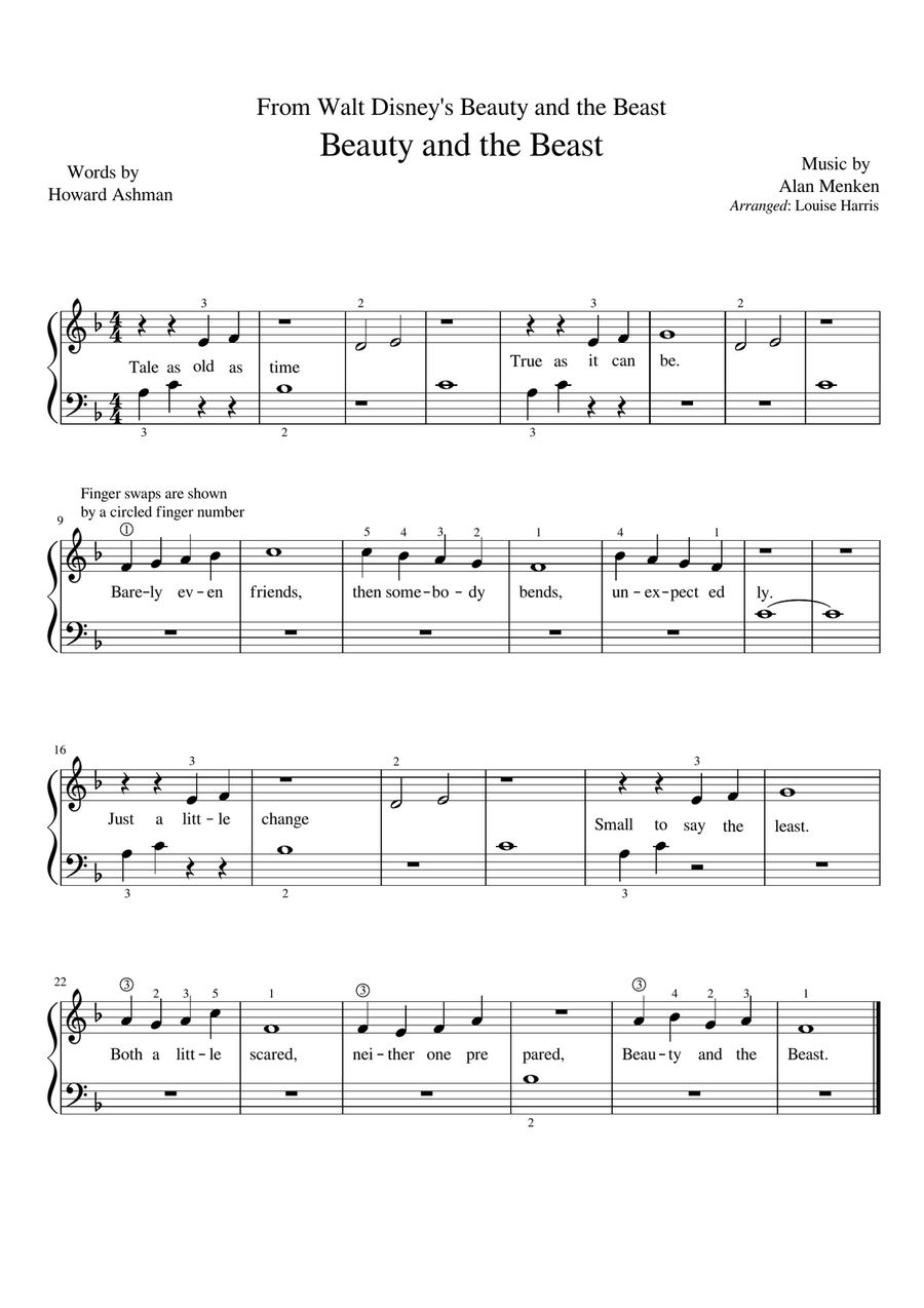 Beauty And The Beast Easy Piano scores gallery preview page 1