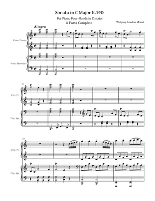 Mozart - Sonata For Piano Four-Hands in C major, K.19d - Original 5 Parts Complete