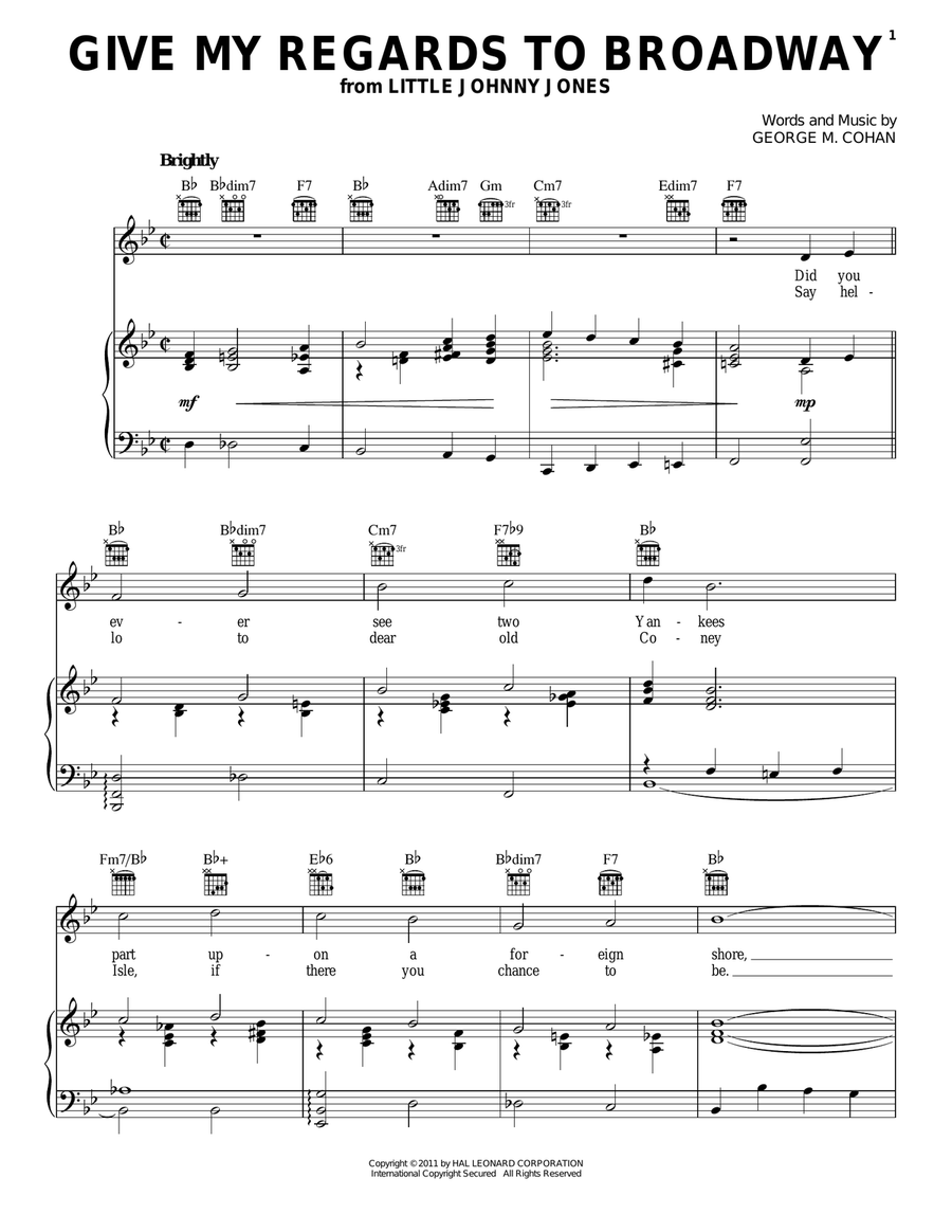 Give My Regards To Broadway Piano, Vocal, Guitar scores gallery preview page 1