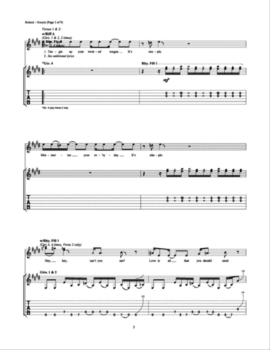 Simple Electric Guitar scores gallery preview page 3
