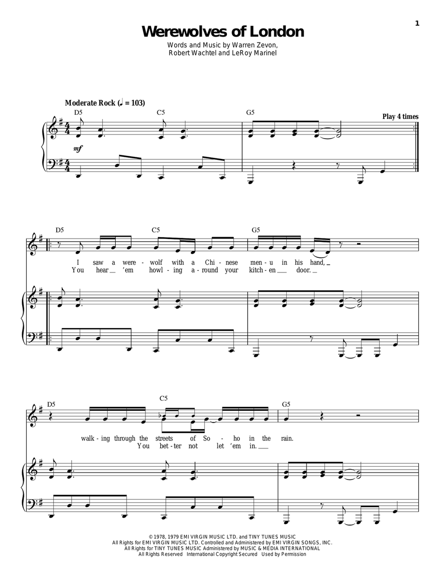 Werewolves Of London Werewolves Of London Piano, Vocal scores gallery preview page 1