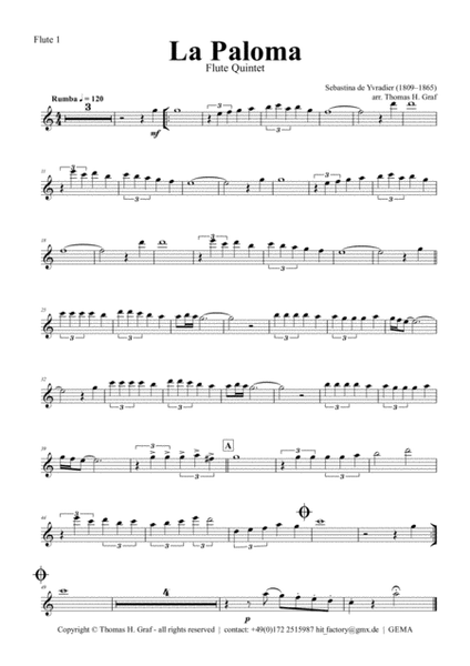 La Paloma - Spanish Habanera - Flute Quintet image number null