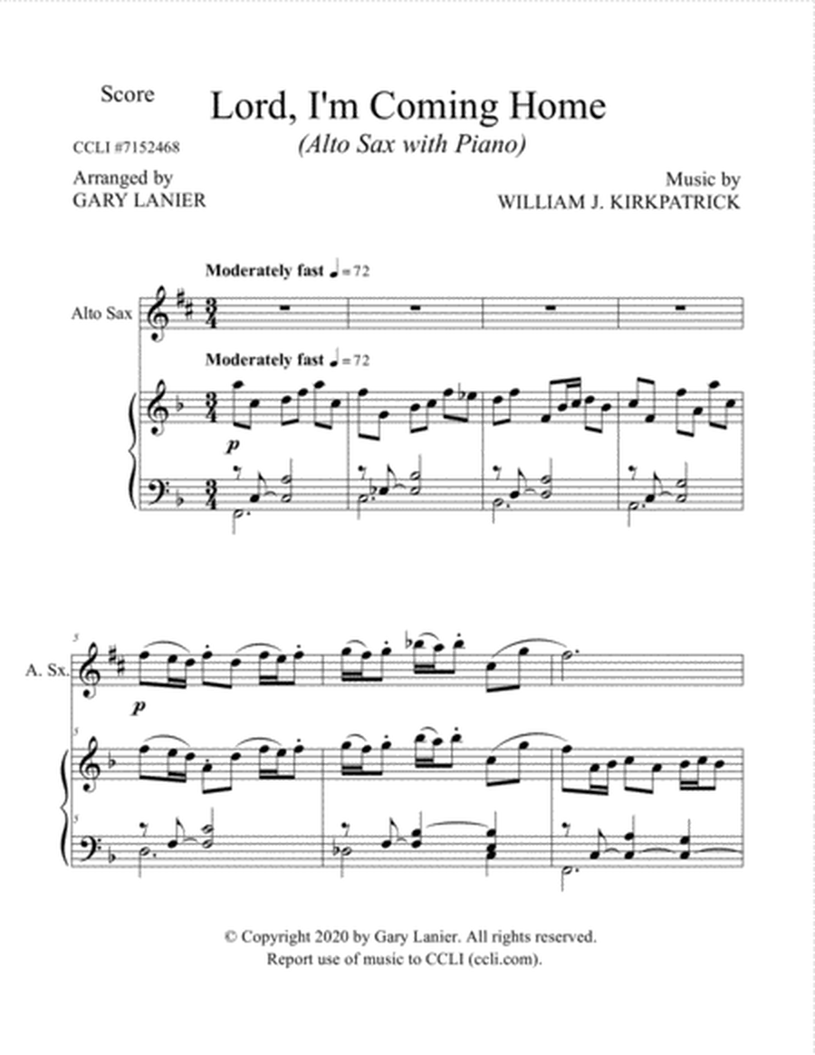 LORD, I'M COMING HOME (for Alto Sax and Piano with Score/Part) image number null