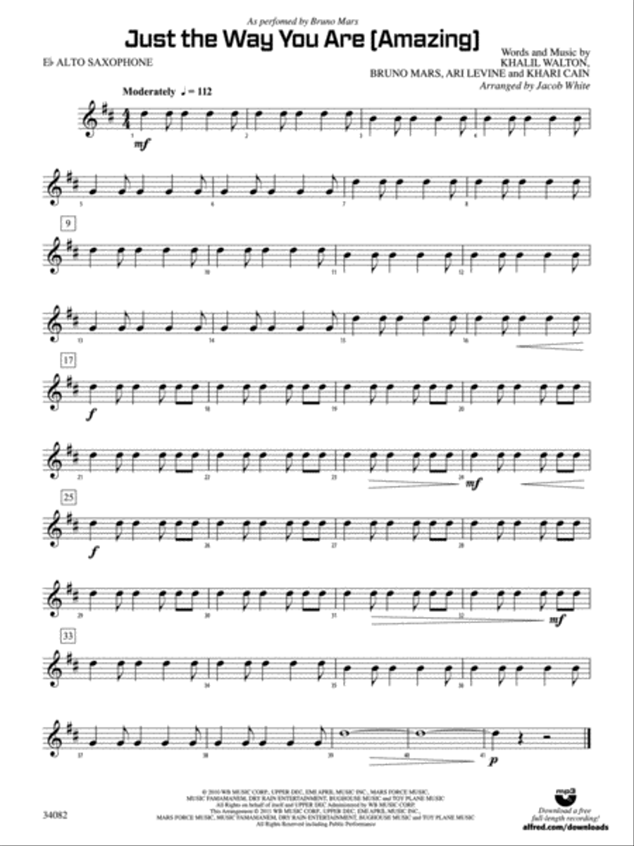 Just the Way You Are (Amazing): E-flat Alto Saxophone Concert Band scores gallery preview page 1