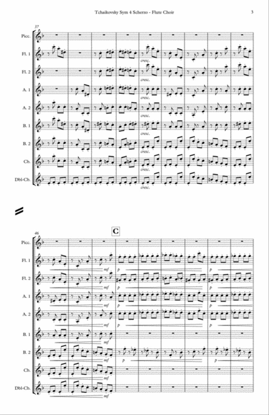 Scherzo from Syphony No. 4 Flute Choir scores gallery preview page 5