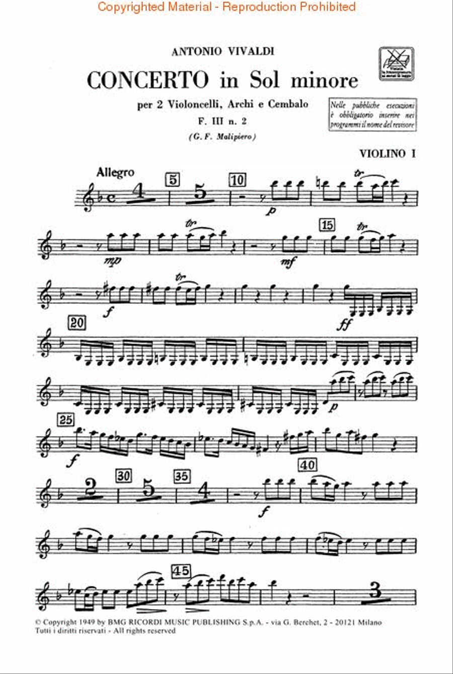 Concerto in G Minor for 2 Violoncellos Strings and Basso Continuo RV531 Orchestra scores gallery preview page 4