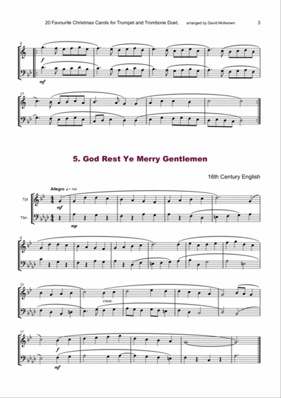 20 Favourite Christmas Carols for Trumpet and Trombone Duet Brass Duet scores gallery preview page 5