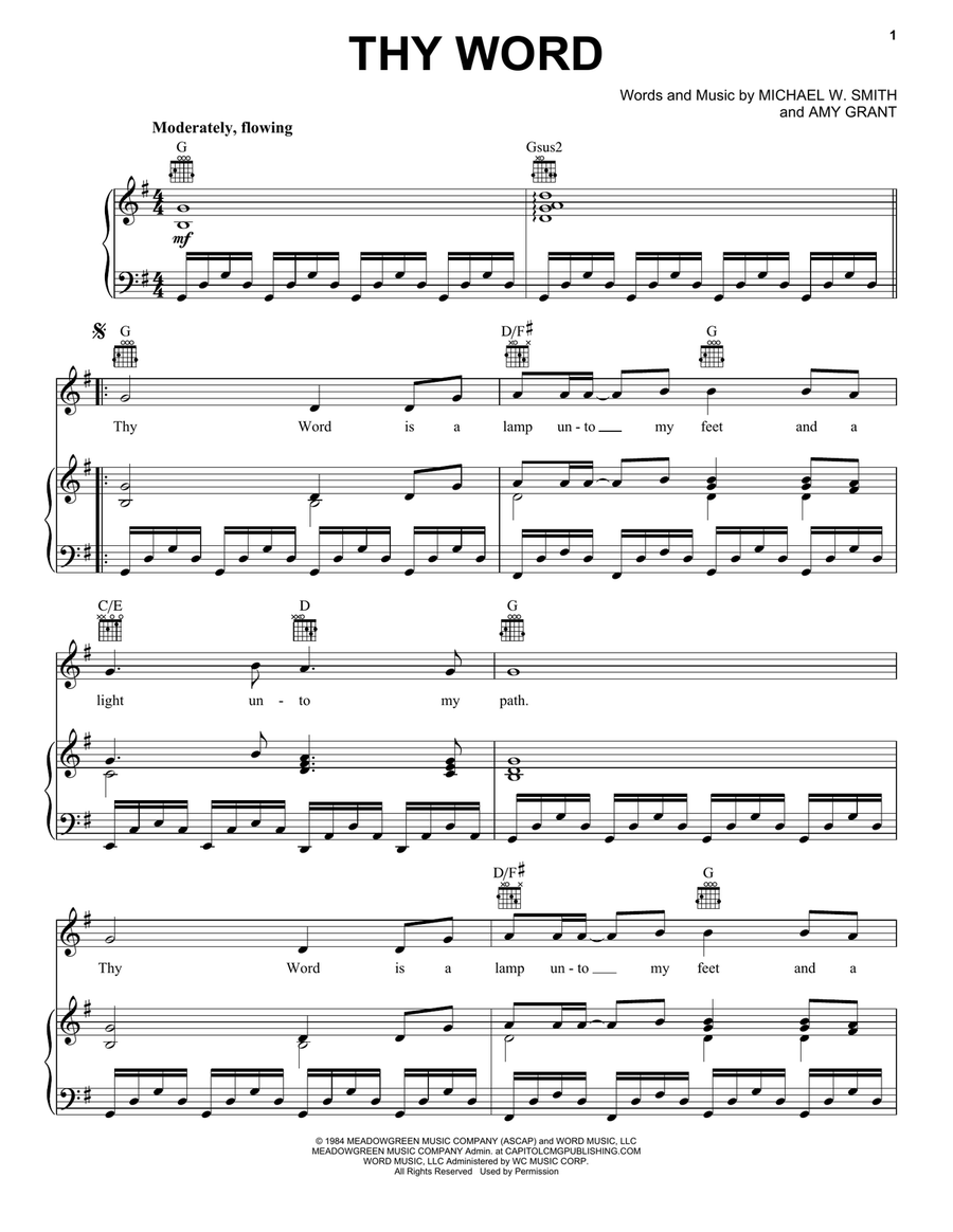 Thy Word Piano, Vocal, Guitar scores gallery preview page 1
