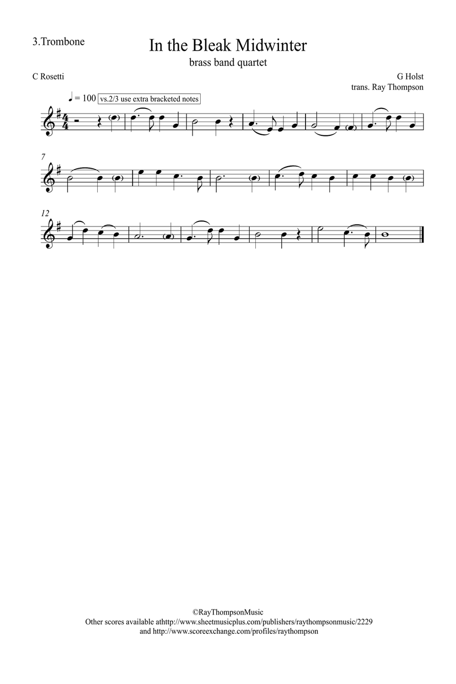 Holst: In the Bleak Midwinter - brass band quartet (treble clef) Brass Quartet scores gallery preview page 4