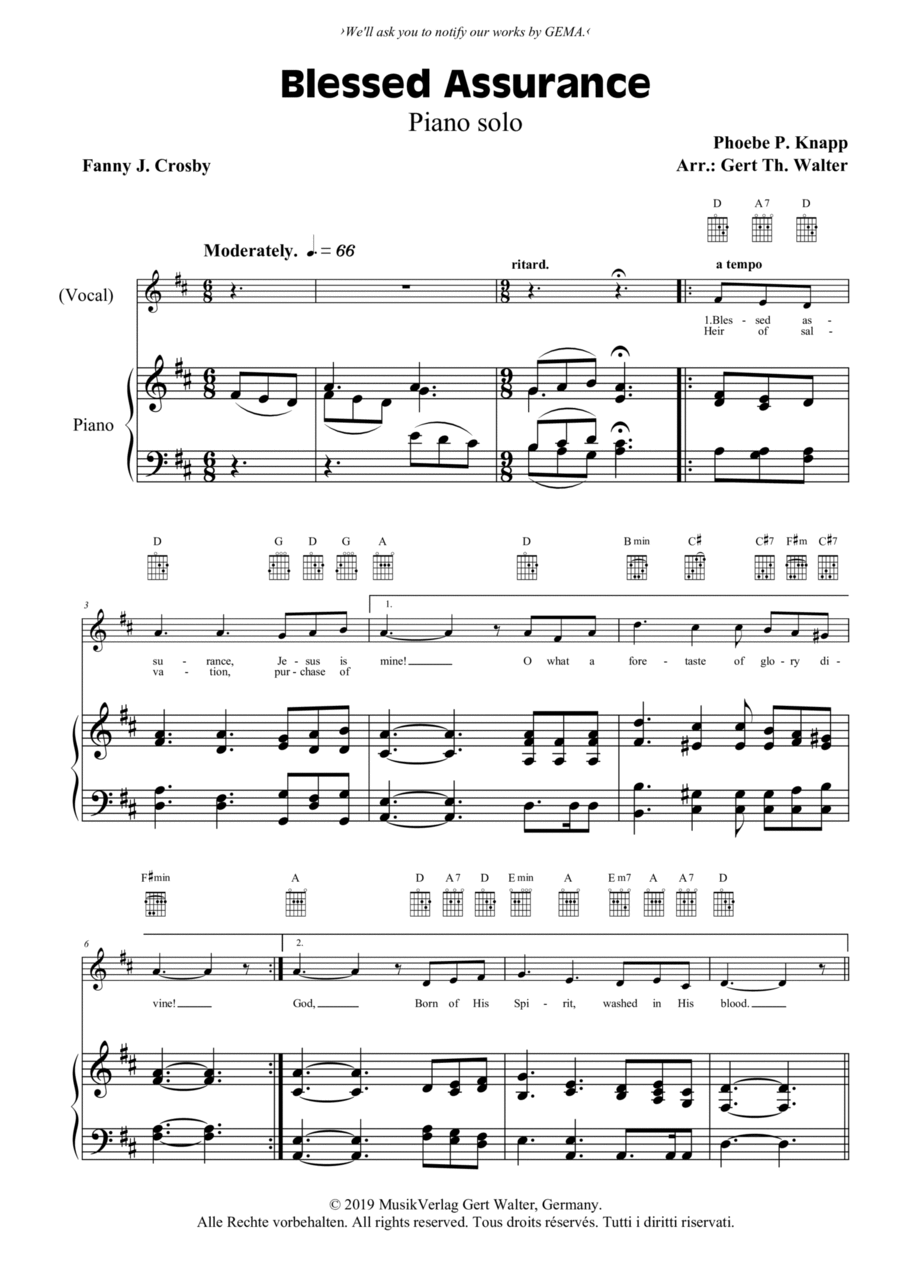 Blessed Assurance Blessed Assurance Piano Solo scores gallery preview page 1