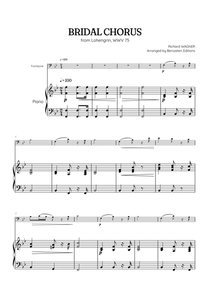 Wagner • Here Comes the Bride (Bridal Chorus) from Lohengrin | trombone & piano sheet music image number null