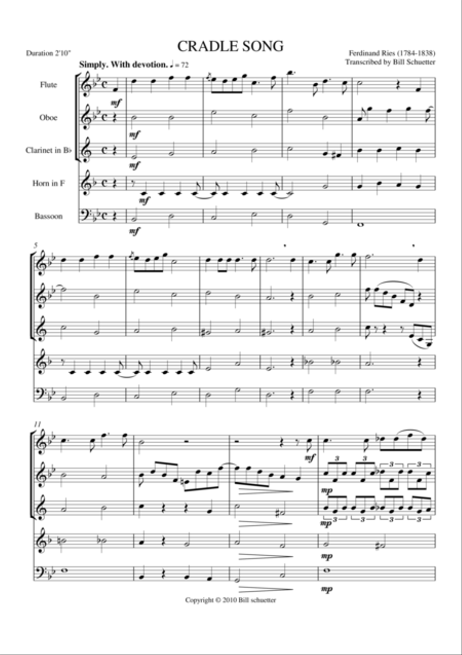 Cradle Song Woodwind Quintet scores gallery preview page 2