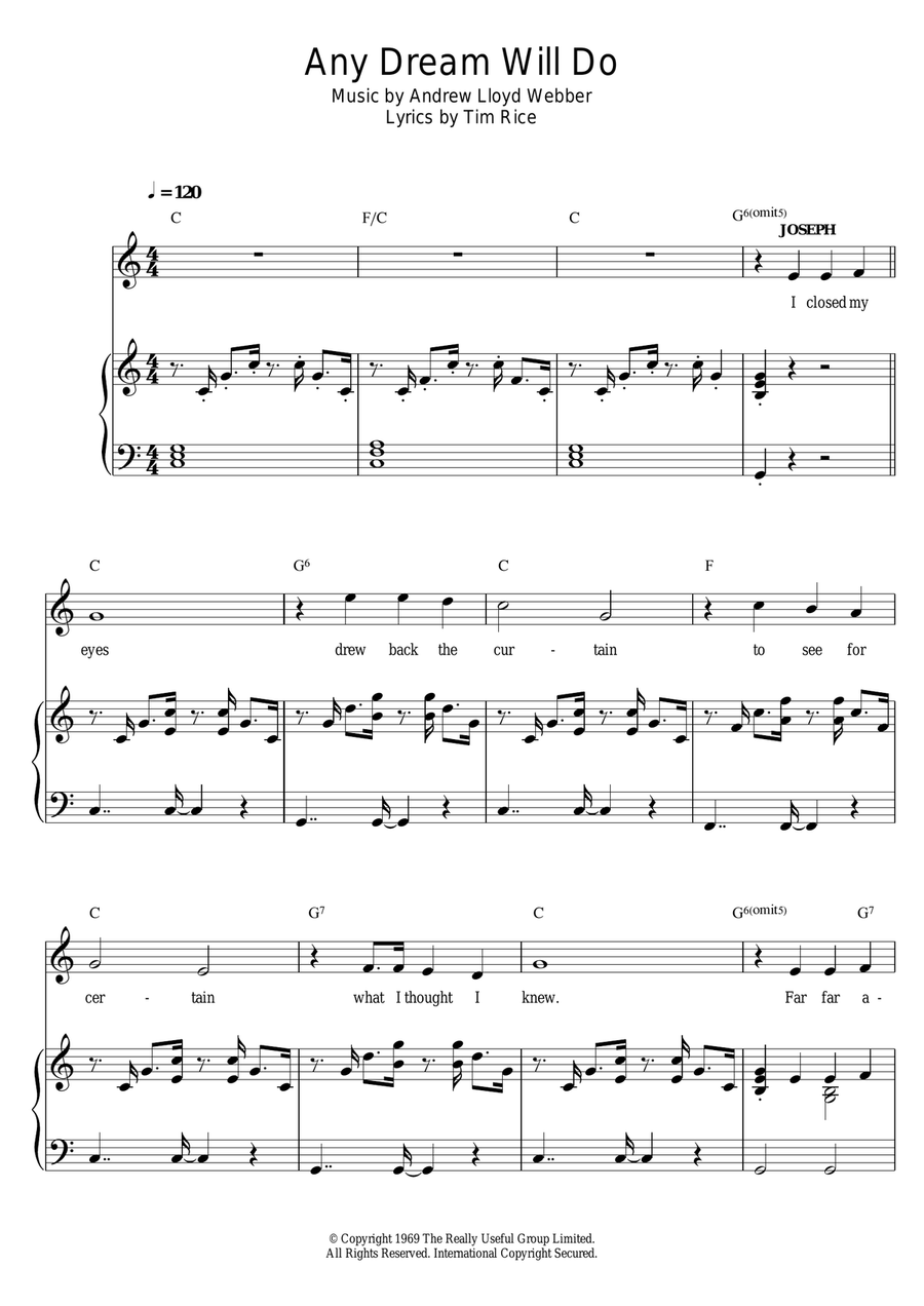 Any Dream Will Do (from Joseph And The Amazing Technicolor Dreamcoat) Piano, Vocal scores gallery preview page 1