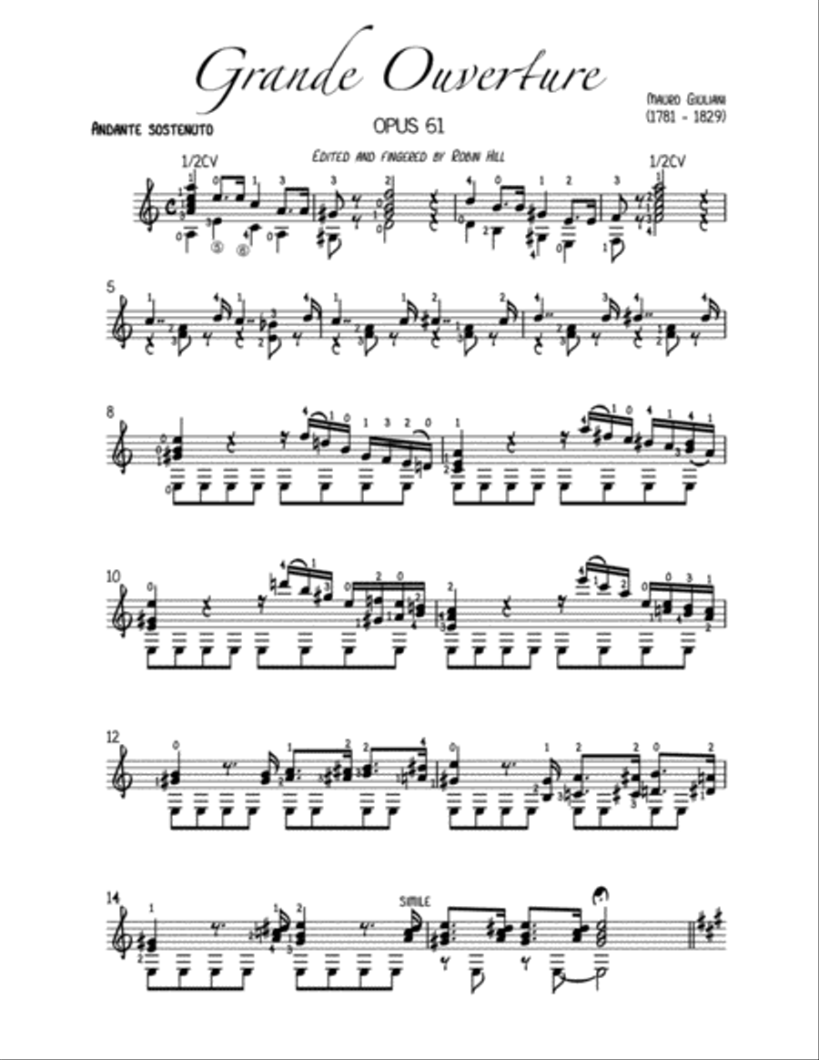 Grande Ouverture (Mauro Giuliani) edited and fingered by Robin Hill Acoustic Guitar scores gallery preview page 2