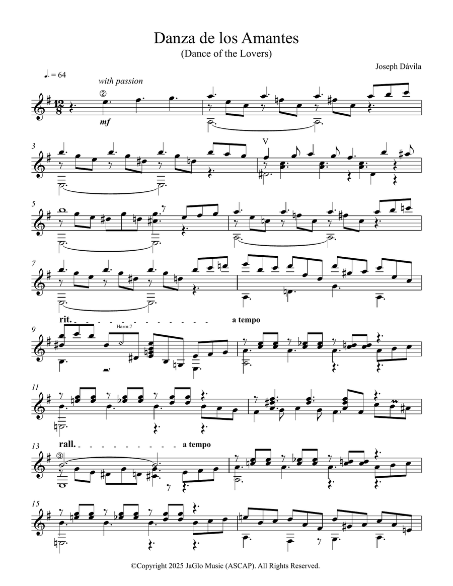 Danza de los Amantes Acoustic Guitar scores gallery preview page 1