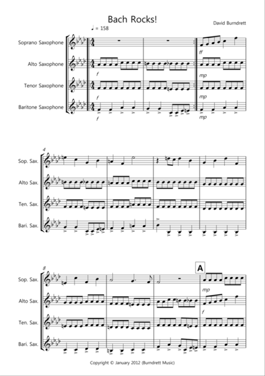 Bach Rocks! for Saxophone Quartet Saxophone Quartet scores gallery preview page 1