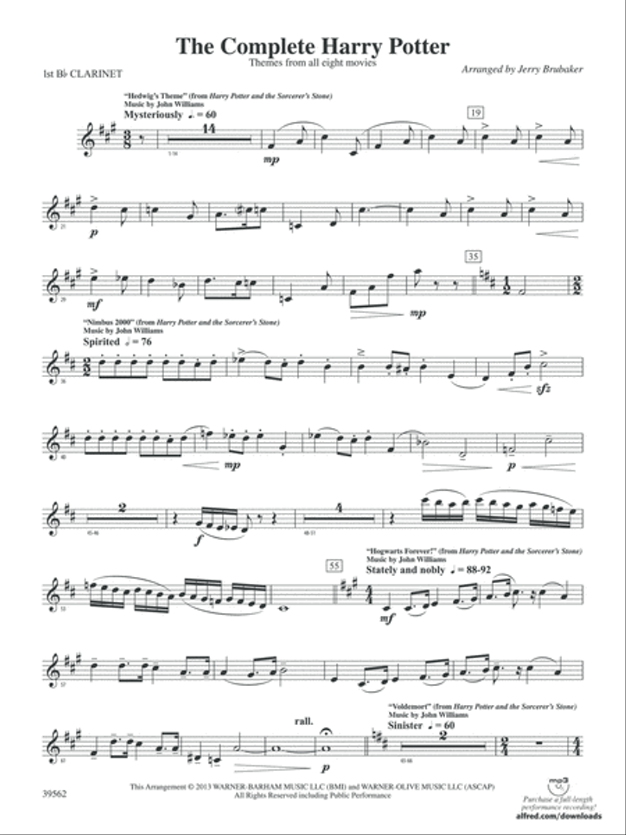 The Complete Harry Potter: 1st B-flat Clarinet Concert Band scores gallery preview page 1