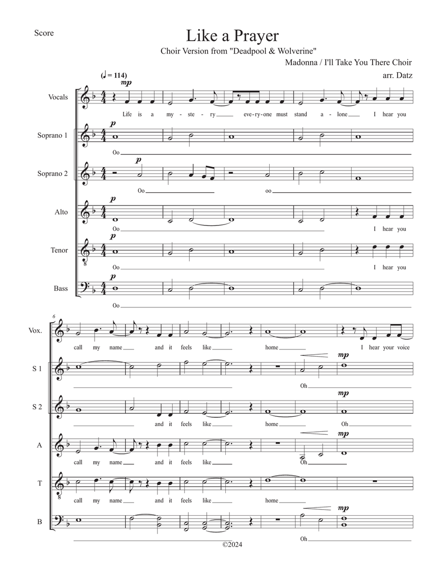 Like A Prayer 4-Part scores gallery preview page 1