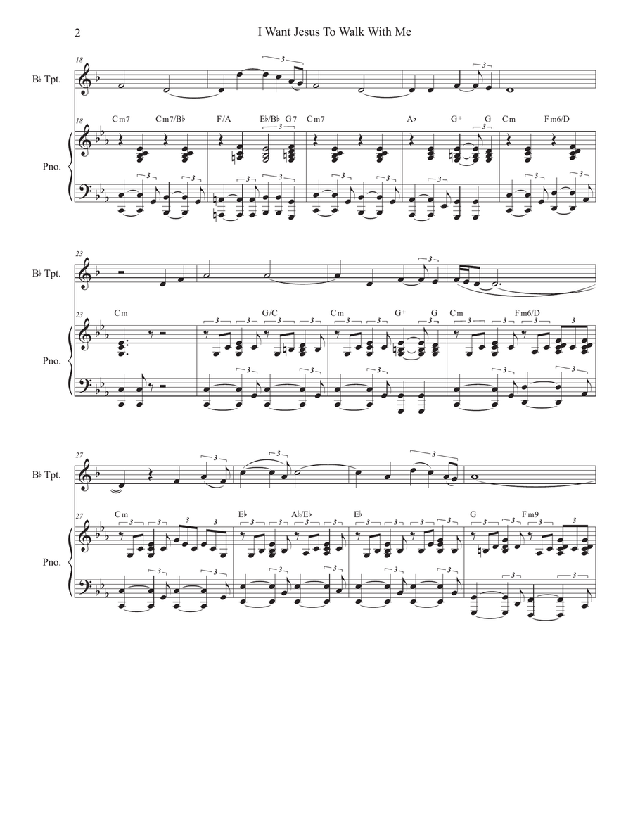 I Want Jesus To Walk With Me (Bb-Trumpet solo and Piano) B-Flat Trumpet scores gallery preview page 2
